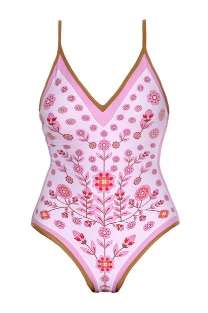 Jessie Zhao Pink Garden Reversible V-Neck One-Piece Swimsuit