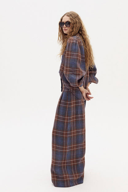 Lanhtropy Super Culotte Linen Pants - Forest Checks