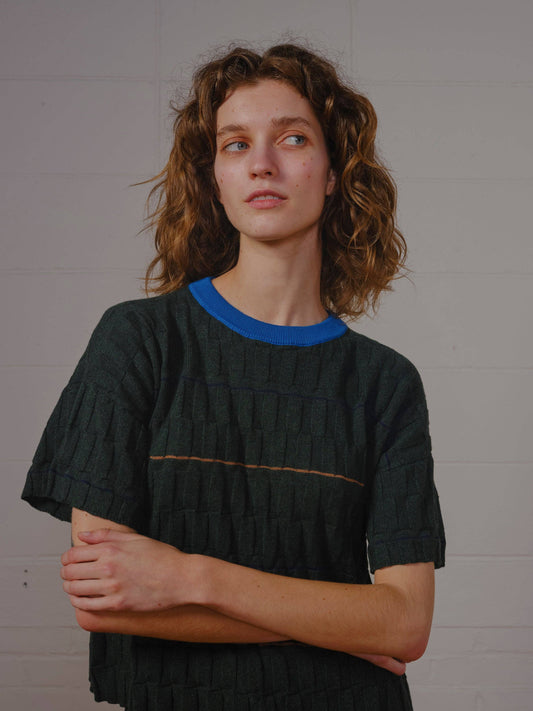 The Endery Wiggle Stripe Knit Grid Tee in the Calathea Palette
