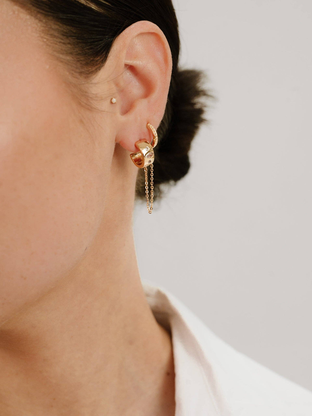 Ettika Double Piercing Bezel Crystal Dangle Earrings