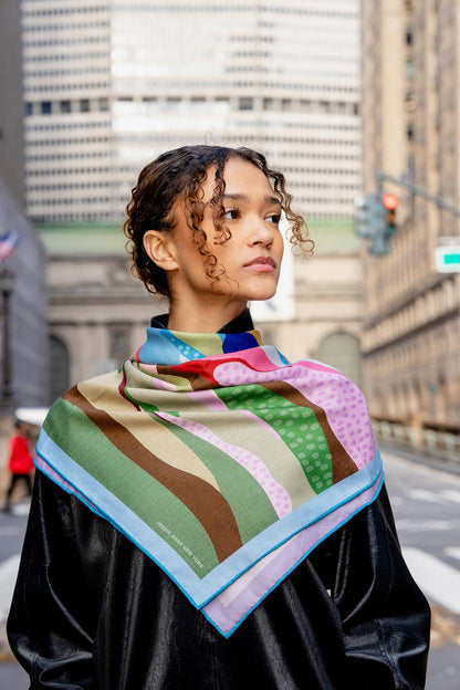 Jessie Zhao Double Sided Wool Silk Scarf in Ocean Breeze