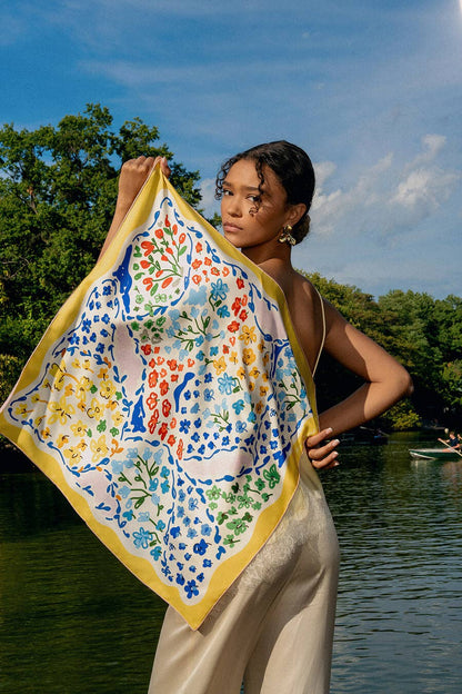 Jessie Zhao Jessie Zhao Yellow Garden Double Sided Silk Scarf