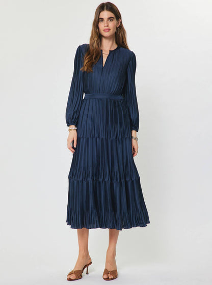 Current Air Pleated Long Sleeve Maxi Dress