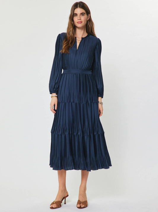 Current Air Pleated Long Sleeve Maxi Dress