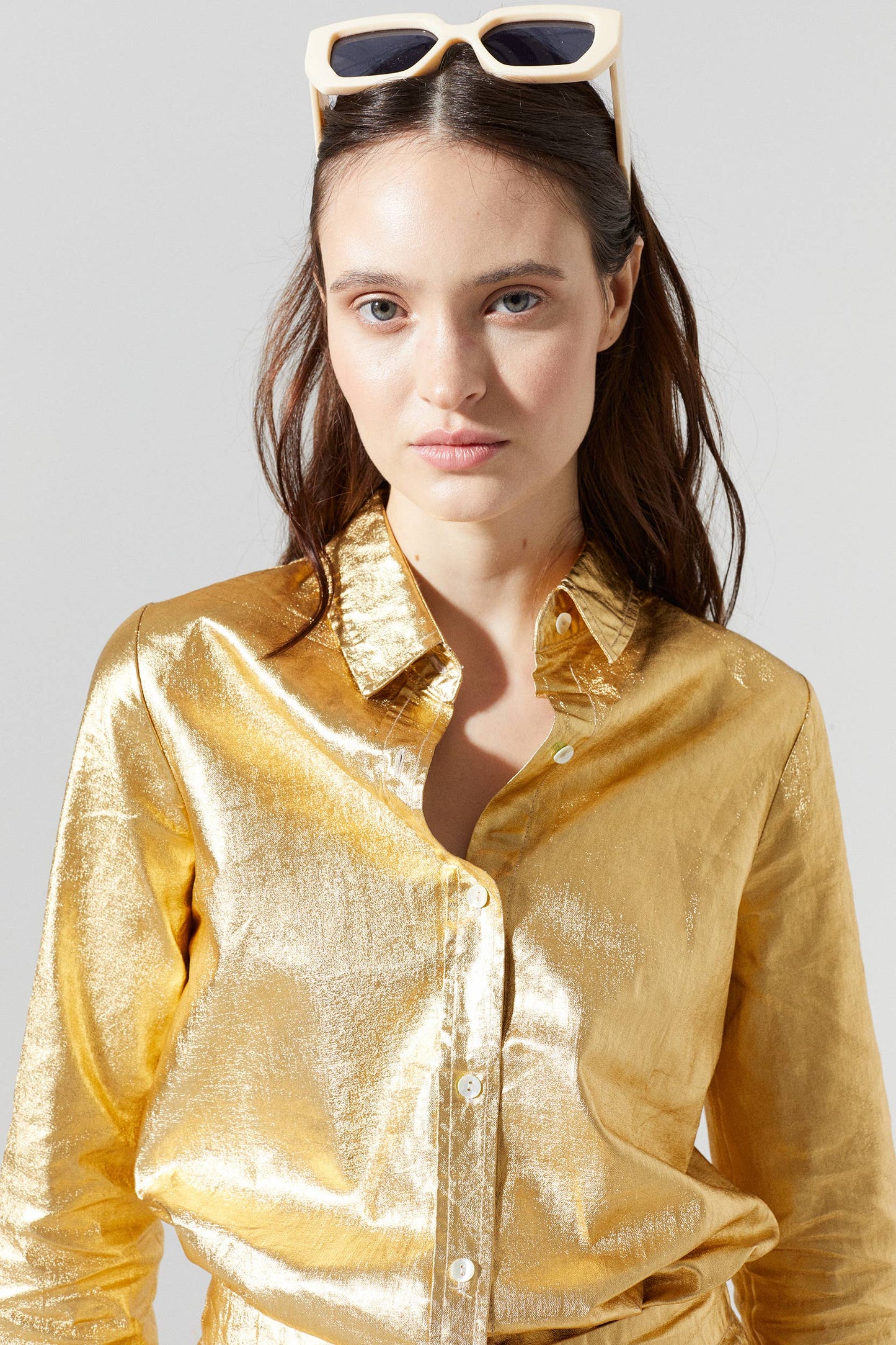 Lanhtropy San Marino Metallic Linen Shirt - Gold