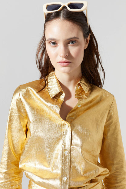 Lanhtropy San Marino Metallic Linen Shirt - Gold