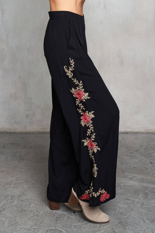 Paparazzi Viscose Embroidered Pull-On Flared Pants