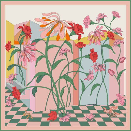 Jessie Zhao Double Sided Silk Scarf of Flowers Daydreams