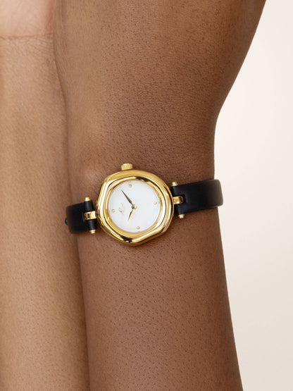 Ettika Open Circle Leather Watch in Black