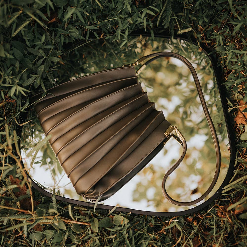 Melie Bianco Carrie Olive Pleated Vegan Leather Shoulder Bag