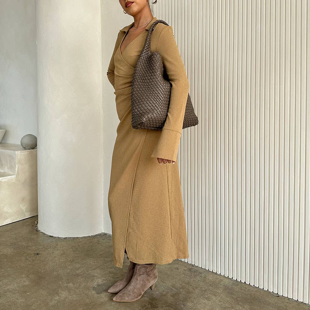 Melie Bianco Johanna Espresso Recycles Vegan Leather Shoulder Bag