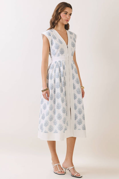 TCEC Floral Print Zipper Front Midi Dress