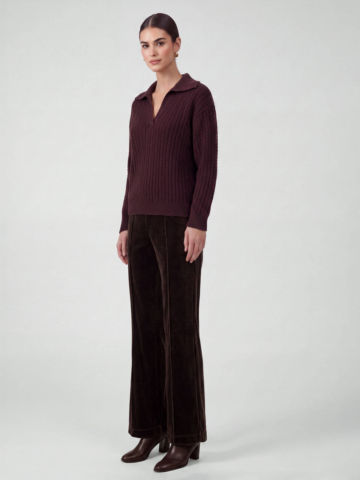 Current Air Open Collar Pullover Cable Knit Sweater