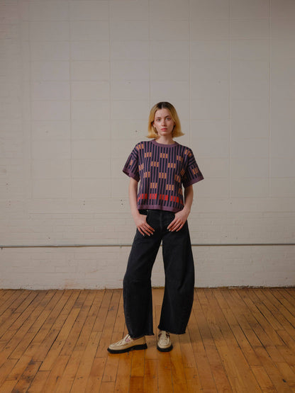 The Endery Bauhaus Short Sleeve Sweater Tee in Rhodolite