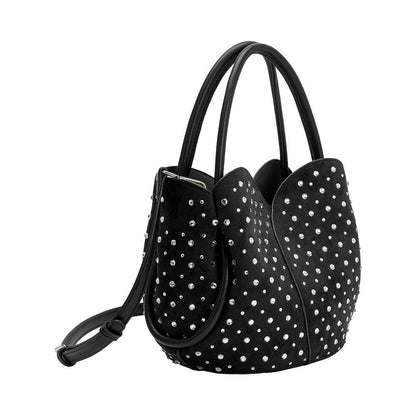 Melie Bianco Tulip Black Recycled Vegan Rhinestone Top Handle Bag