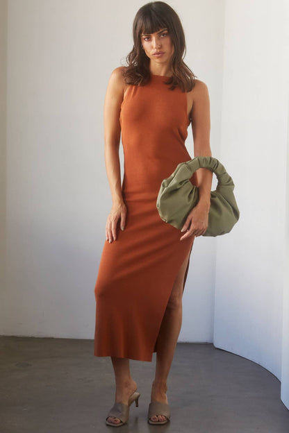 Crescent Irina Halterneck Criss-cross Back Midi Knit Dress