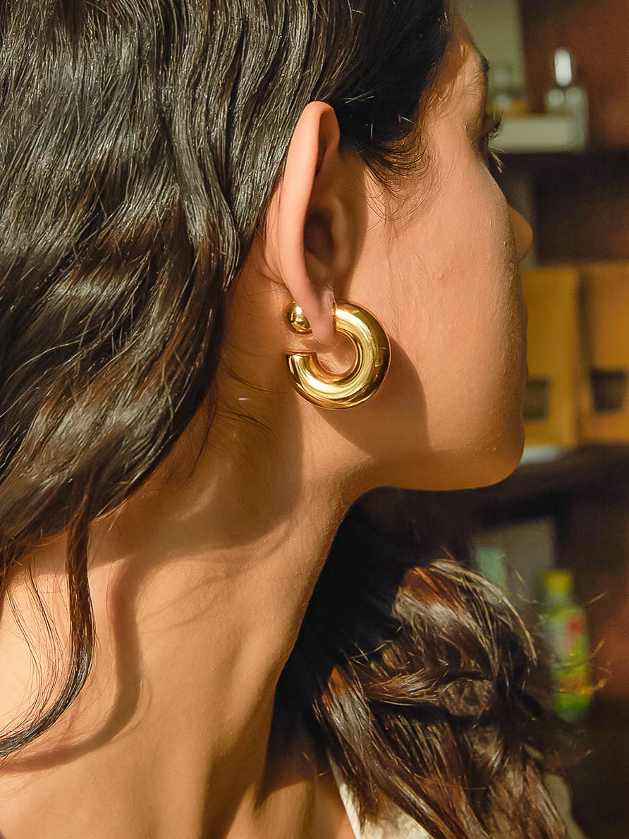 Flanerie by Maiq Fernanda 16K Gold Non-Tarnish Ball C Hoop Earring