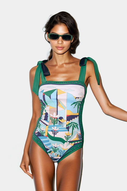 Jessie Zhao Green Wonderland Reversible One-Piece Swimsuit