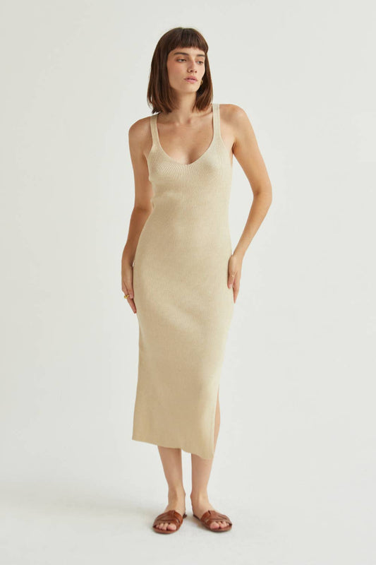 Crescent Monnie Ribbed Shimmer Sweater Knit Midi Dress