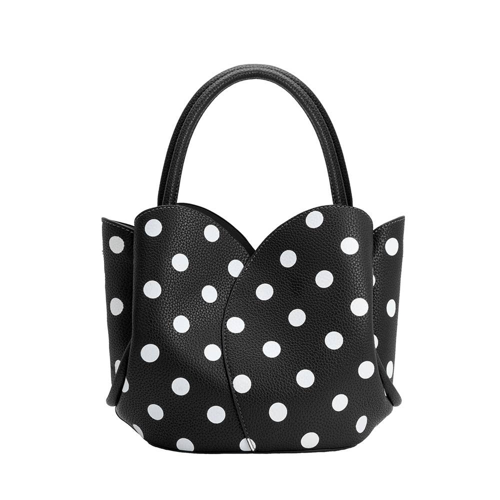 Melie Bianco Tulip Black Recycled Vegan Leather Polka Dot Top Handle Bag