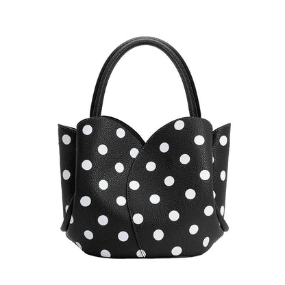 Melie Bianco Tulip Black Recycled Vegan Leather Polka Dot Top Handle Bag