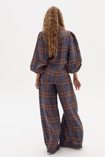 Lanhtropy Camille Linen Shirt in Forest Checks
