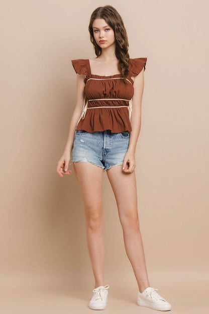 Ruched Detail Ruffled Straps Top