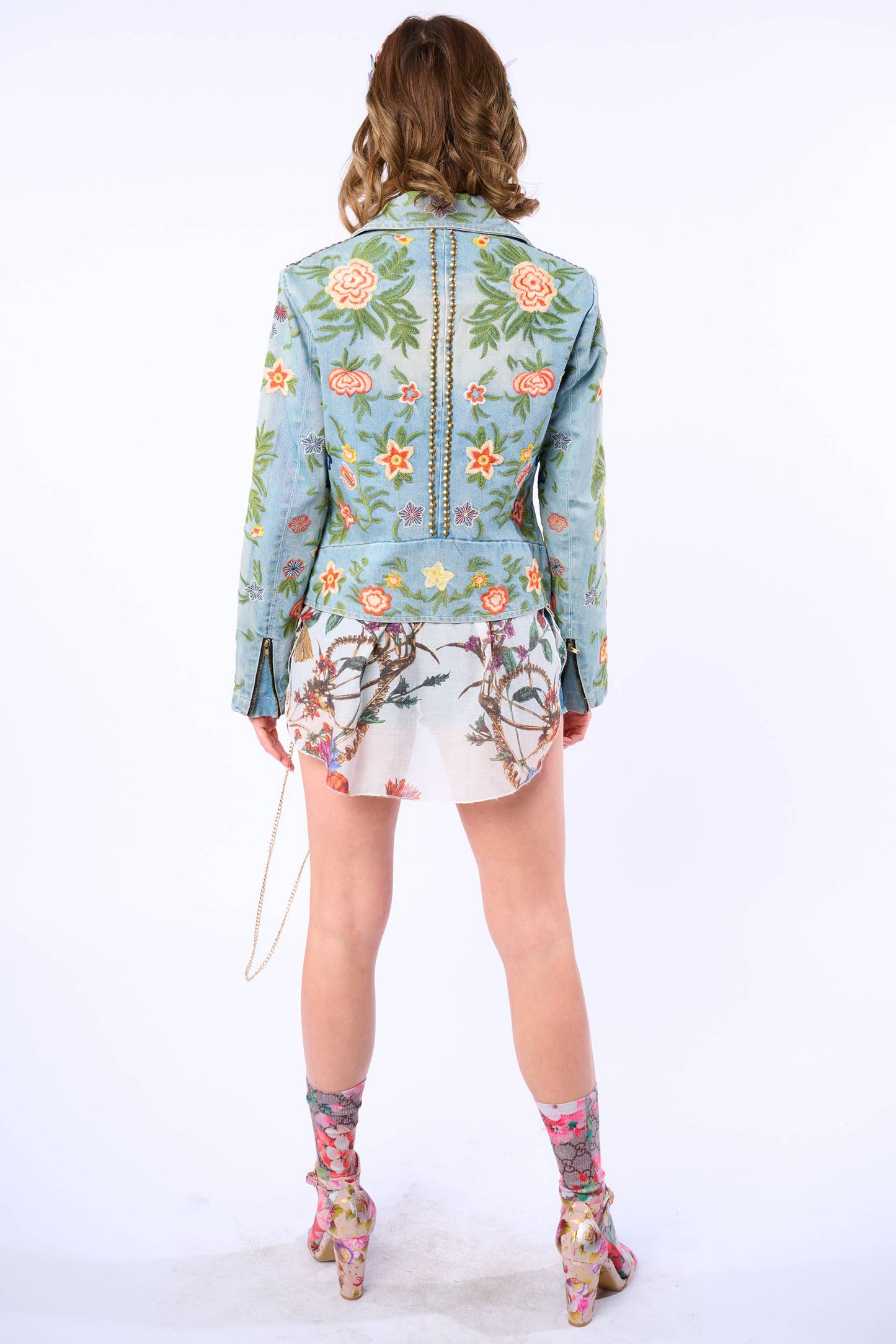 Aratta Lucinda Embroidered Denim Motorcycle Jacket