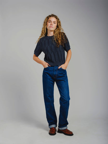 The Endery Chevron Ruben Tee in the Shade Lobelia