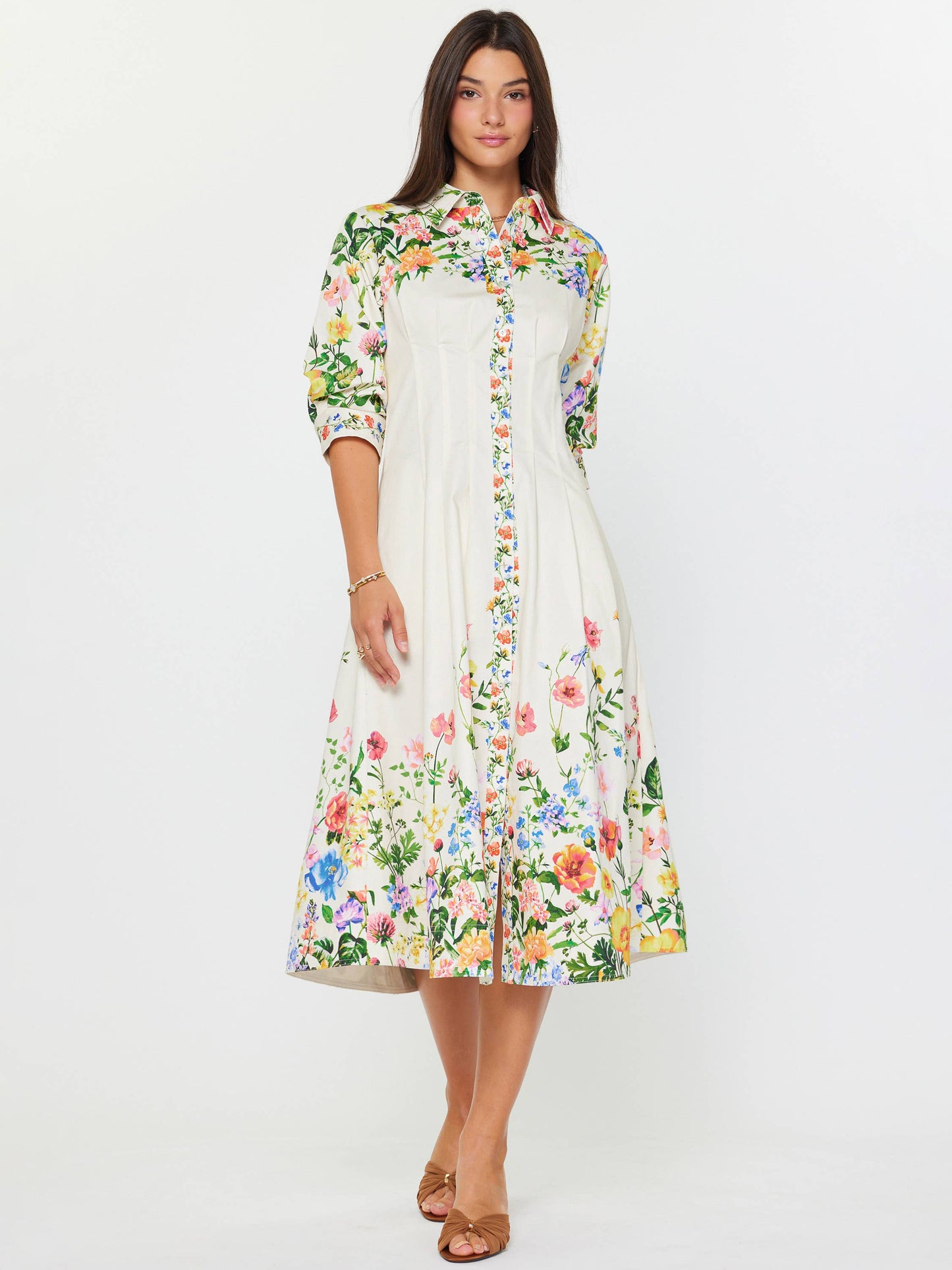 Current Air Floral Printed Button Down Midi Dress