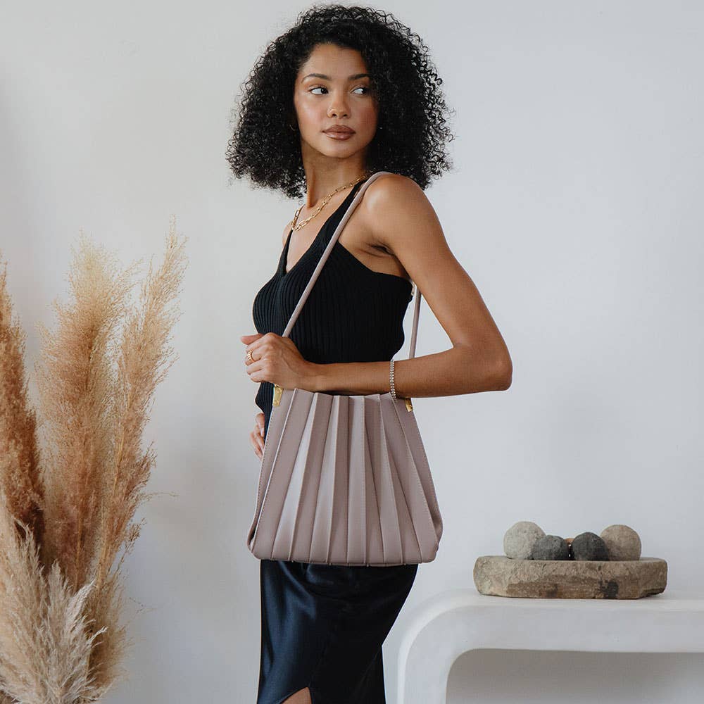 Melie Bianco Carrie Mushroom Pleated Vegan Leather Shoulder Bag