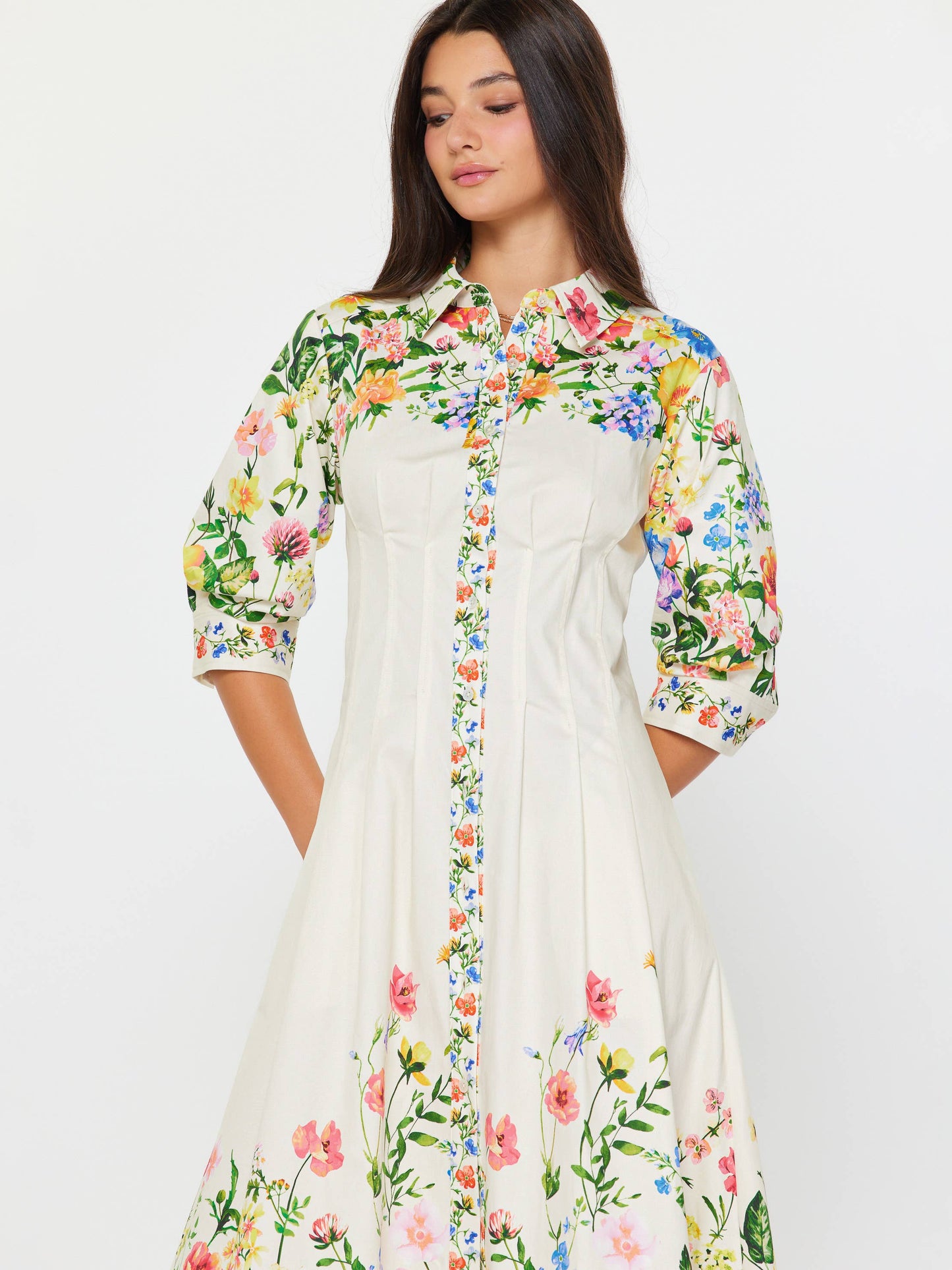 Current Air Floral Printed Button Down Midi Dress