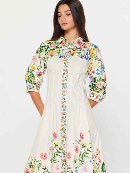 Current Air Floral Printed Button Down Midi Dress