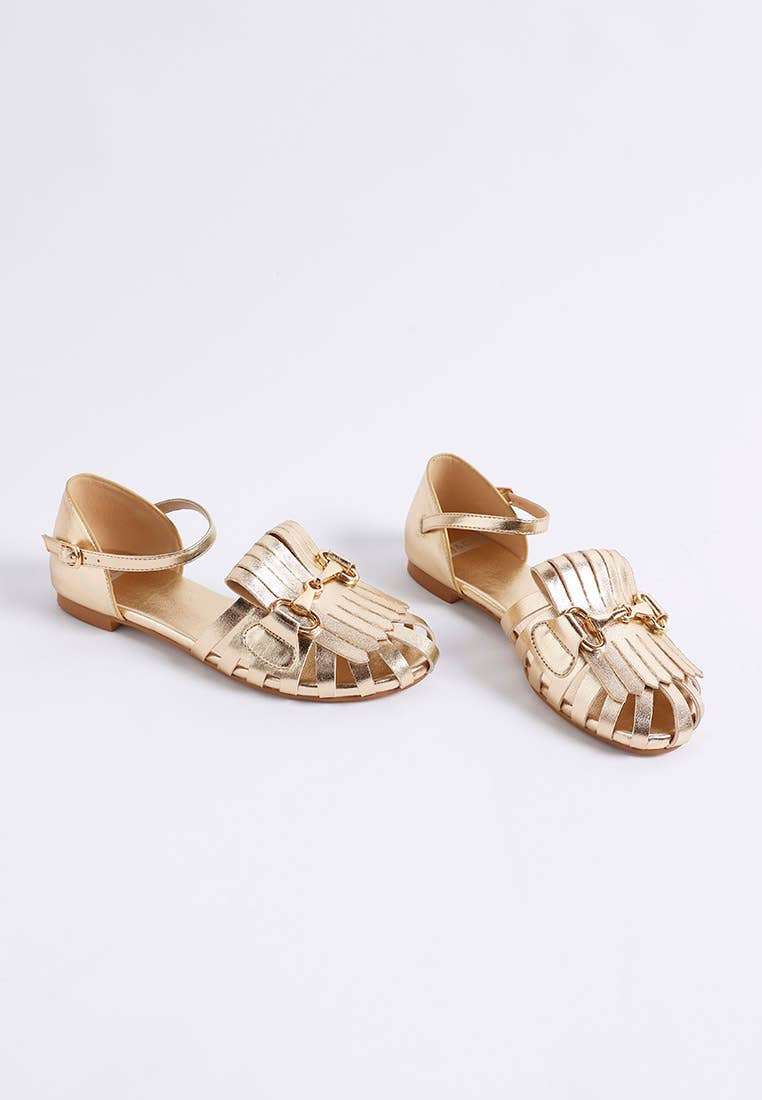London Rag Noori Metallic Fringe Flat Sandals