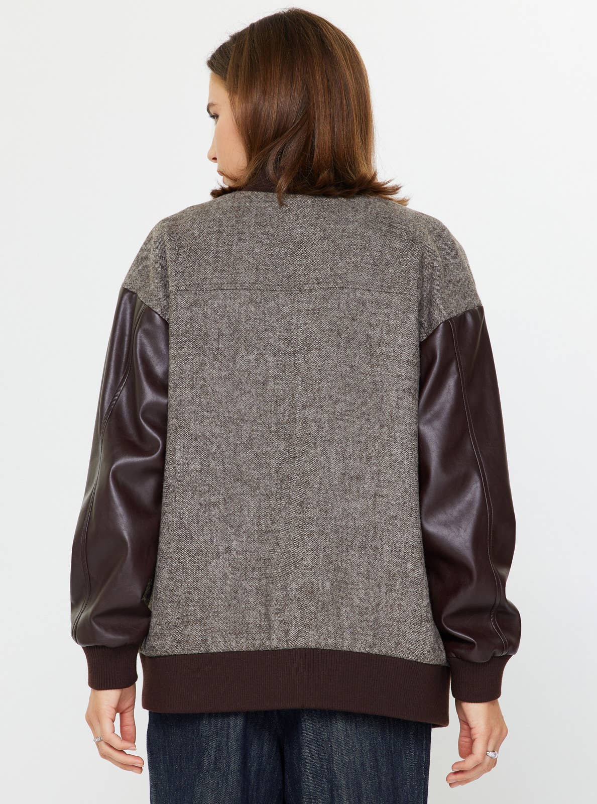 Current Air Oversized Pu Sleeve & Wool Blend Jacket