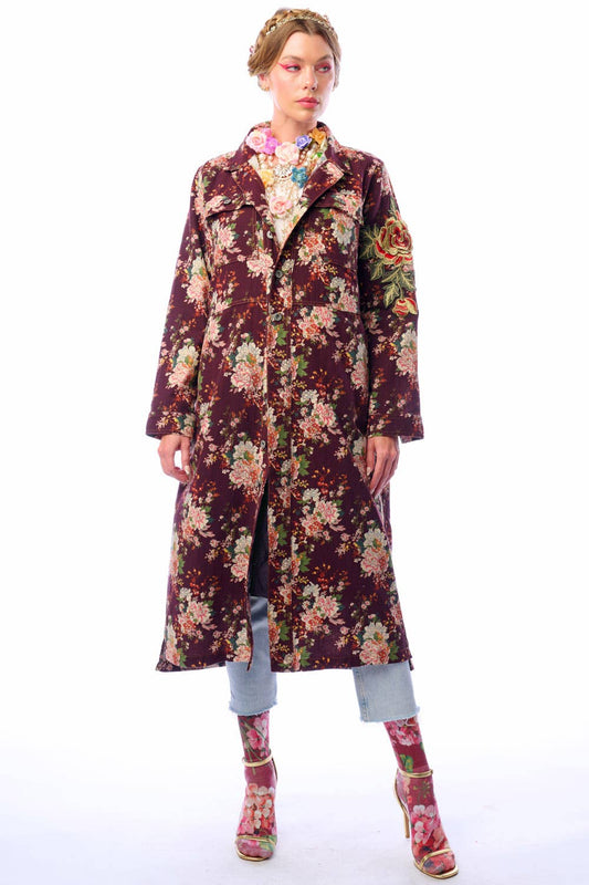 Aratta Cara Delvinge Burgundy Floral Coat