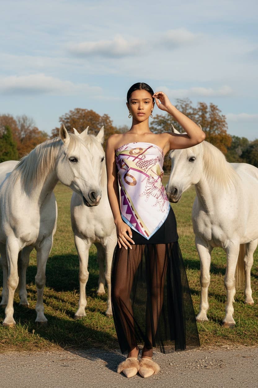 Jessie Zhao Double Sided Silk Scarf Jungle Party