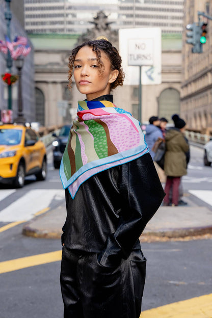 Jessie Zhao Double Sided Wool Silk Scarf in Ocean Breeze