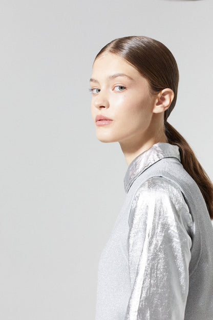 Lanhtropy San Marino Metallic Linen Shirt - Silver