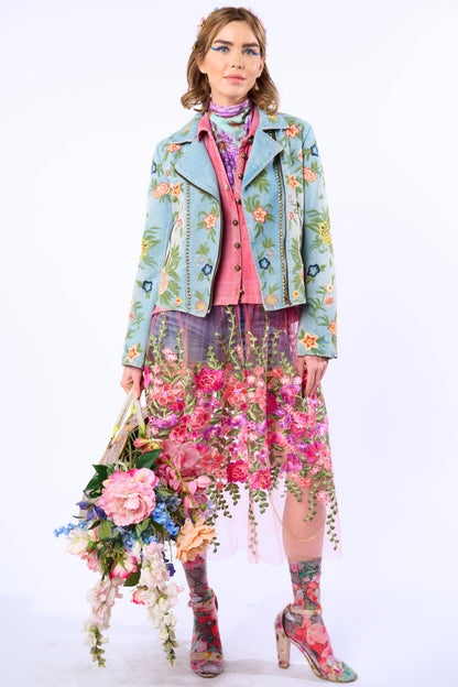 Aratta Lucinda Embroidered Denim Motorcycle Jacket