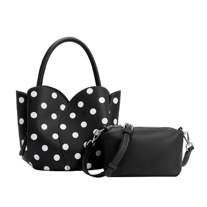 Melie Bianco Tulip Black Recycled Vegan Leather Polka Dot Top Handle Bag