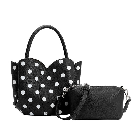 Melie Bianco Tulip Black Recycled Vegan Leather Polka Dot Top Handle Bag