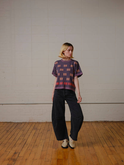 The Endery Bauhaus Short Sleeve Sweater Tee in Rhodolite
