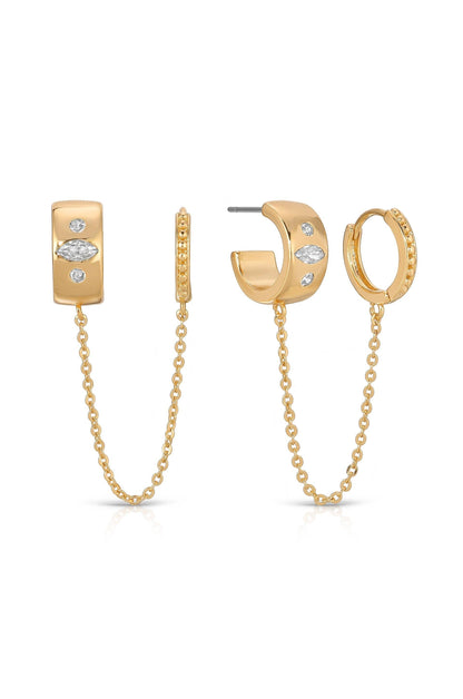Ettika Double Piercing Bezel Crystal Dangle Earrings