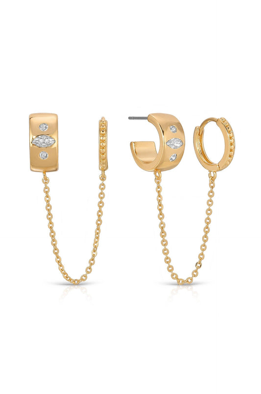 Ettika Double Piercing Bezel Crystal Dangle Earrings
