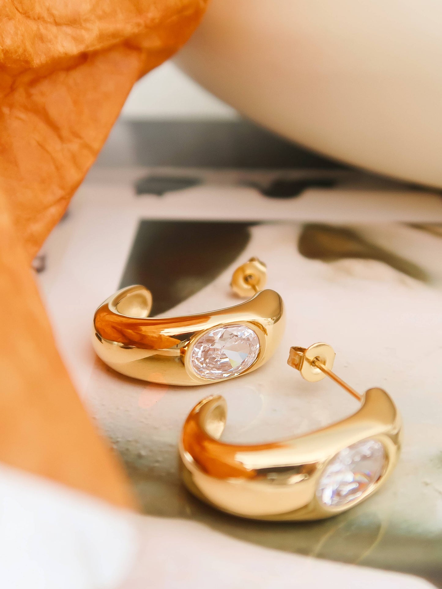 Aliénor 18K Gold Non-Tarnish CZ Classic C Hoop Earring