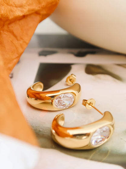 Aliénor 18K Gold Non-Tarnish CZ Classic C Hoop Earring