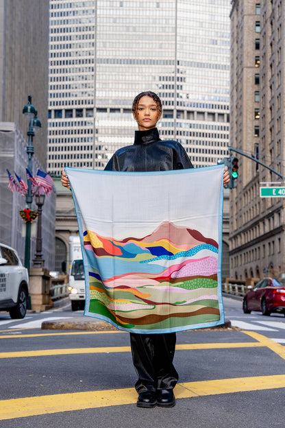 Jessie Zhao Double Sided Wool Silk Scarf in Ocean Breeze