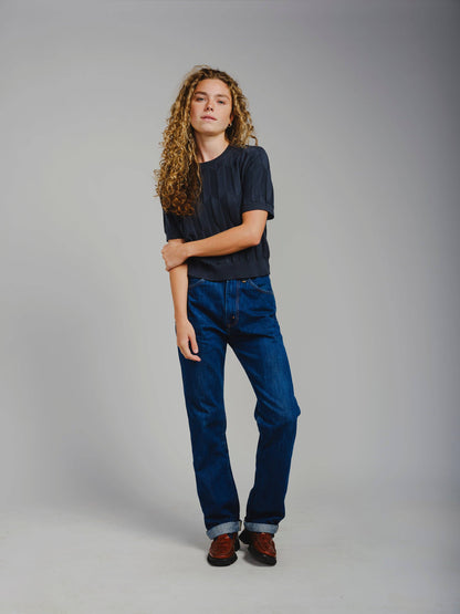 The Endery Chevron Ruben Tee in the Shade Lobelia