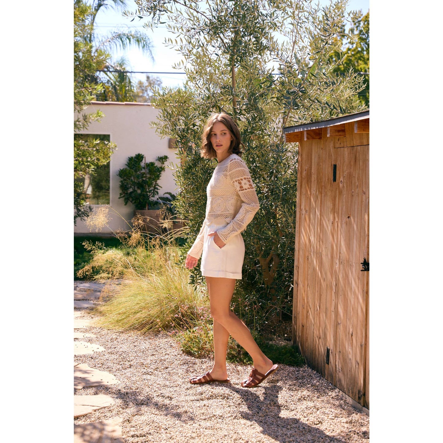 FLORAL SHEER CROCHET TOP WITH SCALLOP HEM